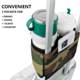 riemot Travel Luggage Cup Holder Luggage Travel Cup Holder Drink Holder Hands-Free Drink Trolley Holds Two Coffee Cups ID Pockets Money Belt for Flight Attendants Travellers Accessories, Camouflage,
