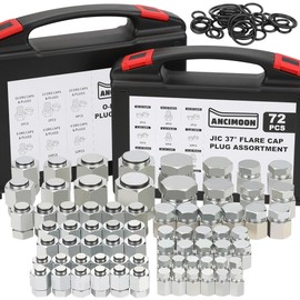 ANCIMOON 144PCS Hydraulic JIC 37 Degree and ORFS Flat Face Cap and Plug Assortment Kit, Size 4 6 8 10 12 16 for Hose Pipe Tubing, 36PCS Replacement O-Ring Seal Included