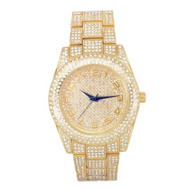 Charles Raymond Iced Out Mens Watches on Blast w/Zig Zag Necklace & Bracelet Sets - New Cuban Z Links w/3 Row Iced Out Diamonds on Each Side - ST102SSeries (ST10328 Gold w/Necklace-Bracelet)