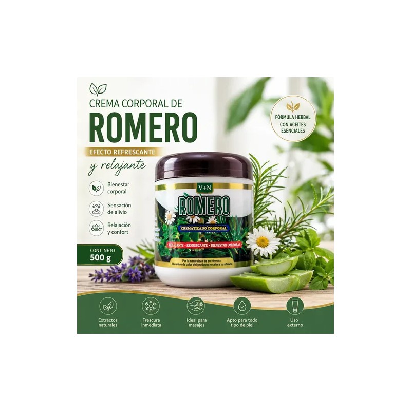 Crema Corporal Herbal Romero Aloe Vera Lavanda Relajante500g