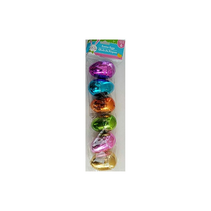 Metallic Plastic Easter Eggs Fillable Large 3”x1.8”, 6/Pk