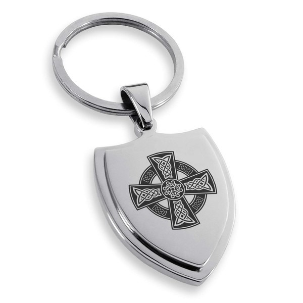 Tioneer Stainless Steel Celtic Cross Rune Knot Shield Keychain Keyring