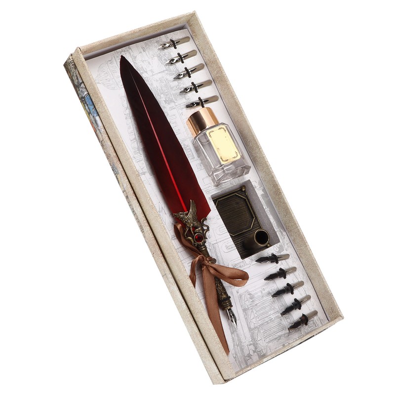 Feather Pen Set Vintage Creativity Ink Carving Writing Suit for