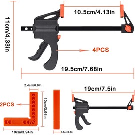 JINTANG 6Pcs Quick Grip Clamps 7Inch F Wood Clamps Ratchet Bar Clamps 90° Positioning Squares Right Angle Clamps One Hand Quick Release Clamp Tool Set for Manual Work, DIY Handmade Craft, Woodworking