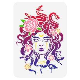 FINGERINSPIRE Medusa Painting Stencil 11.7x8.3 inch Femme Fatale Painting Template Coiled Snakes Floral Drawing Stencil Reusable Plastic Template Painting on Scrapbook Floor Furniture Wood