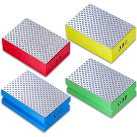 Vegena 4pcs Diamond Hand Polishing Pads, Diamond Polishing Pads, Polishing Grinding Block, Diamond Sanding Block Sanding Blocks for Ceramic Tile Glass Grinding Sanding Concret（60#,100#,200#,400#）