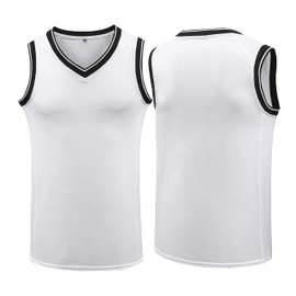 YWIES Plain Basketball Jersey, Blank Team Uniform, Hip Hop Hipster Short Sleeveless Active Shirts White-Black