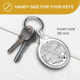Destination Vinyl ltd 1 x Round Photo Keyring Barcelona Spain Map White Background |Keychain|Keyring|Charm| #60116