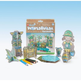Micador jR. WorldBuilda ExpandaBits, Bela The Archeologist - Die Cut Shapes, Characters + Stickers + 4 Color Pencils - Color + Build + Play - Motor Skills, Creative Play - FSC Certified - Ages 3+