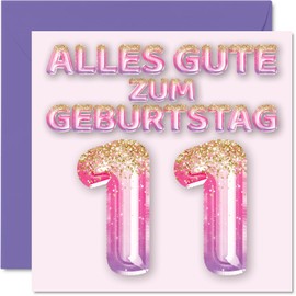 Stuff4 11th Birthday Card for Girl - Pink Purple Glitter Balloons - Happy Birthday Cards for 11 Year Old Girl Daughter Sister Granddaughter Cousin 145mm Elf Eleventh Birthday Greeting Cards