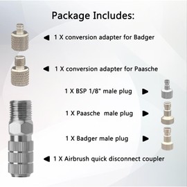 HUBEST Airbrush Quick Release Disconnect with G1/8" Male Plug, Badger & Paasche Male Plug Adapter for Airbrush Hose Connection