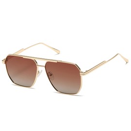 Kimorn Polarized Sunglasses Womens Men Retro Oversized Square Vintage Fashion Shades Classic Large Metal Sun Glasses K1221 (Gold Gradient Brown, 60)
