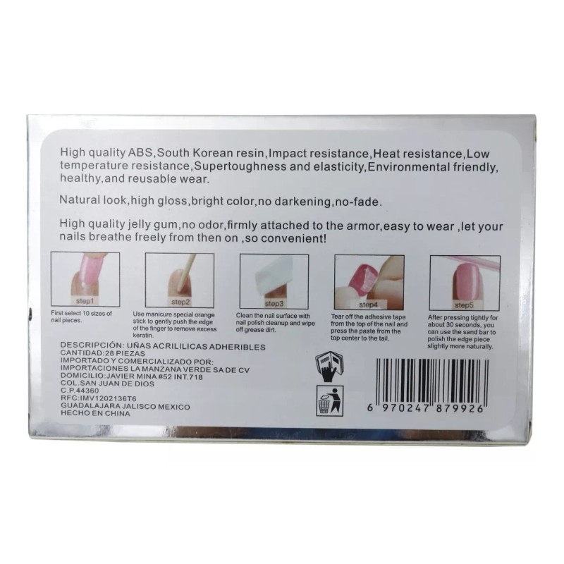 Beauty Glam Caja Con 28 Piezas Uñas Postizas Decoradas Lila