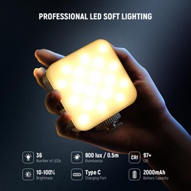 NEEWER LED Video Light,Portable Bi-Color 3200K~5600K Dimming Lights for Cameras, CRI 97+, 8 Scene Modes, 2000mAh Rechargeable Battery for Gaming/YouTube/Vlog/Photography - NL-36AI