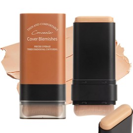 Flawless Face Foundation Stick,Korean Lightweight Hydrating Foundation Contour Stick with Brush,Multi-Use Face Makeup Sticks,Waterproof Thin and Cover Blemishes for All Skin Types (02#Natural)