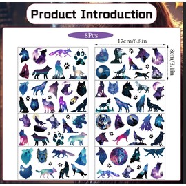 Gameza Wolf Temporary Tattoos Stickers - 85PCS Wolf Party Decorations Favors Supplies Cool Stars Sky Moon Animals Tattoo Temporary Gifts for Boys Girls Birthday Party Decorations Prizes Rewards