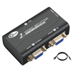 CKLau - Amplificador divisor VGA de 450 MHz de ancho de banda de 2 puertos, 1 PC a 2 monitores, divisor de video SVGA, compatible con resolución de 2048 x 1536 hasta 165 pies para duplicación de