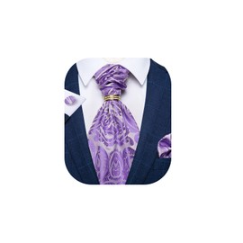 DiBanGu Purple Mens Cravat Paisley Ascot and Pocket Square Tie Ring Cufflinks Set Bussiness Evening Silk Ascot