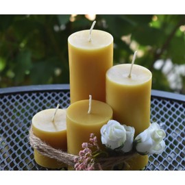 Pillar Candle Set / 100% Natural Beeswax / 2 Inch Diameter Cylindrical Candles/Handmade Bees Wax Pillars/Honey Scent/Allergy Friendly (Small)