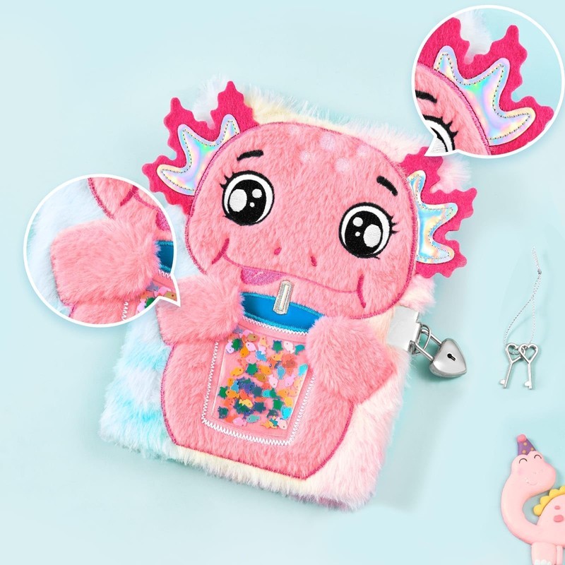 WERNNSAI Pink Axolotl Plush Kids Notebook