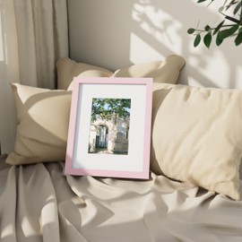 Vittanly 8x10 Picture Frame, Engineered Wood with Shatter Resistant Plexiglass, Display Pictures 5x7 with Mat or 8x10 without Mat, Photo Frame for Wall or Table Top Display, Pink, 1 Pack