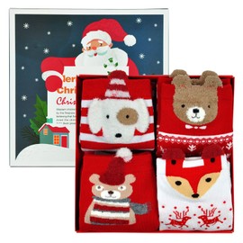 LOFIR Colourful Funny Socks Women's Christmas Socks Animal Pattern Cartoon Cotton Stockings Girls Christmas Stockings with Gift Box, Size 35-41, 4 Pairs, Colour 1