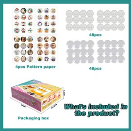 48pcs Badge Maker Machine Parts Kit, 55mm (2.16in) DIY Pin Button Press for Kids, Complete Set with Button Components, Images, and Circle Cutter (48 Button Parts Kits)