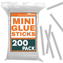 UML Brand Mini Hot Glue Sticks - Compatible with Hot Mini Glue Gun - 4" x 0.27" - Small Skinny Sticks - Ideal for Craft Projects - Dries Quick - 200 Pack