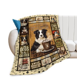 Funny Border Collie Blanket Gifts for Girls Boys Border Collies Drink Coffee Throw Blankets Vintage Cute Dog Pet Fleece Flannel Throws Soft Plush Stuffed Animal for Kids Men Women Bed Decor 50"x40"