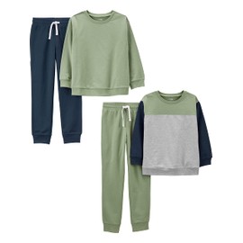 Simple Joys by Carter's Baby and Toddler Boys' 4-Piece Sweatshirt Set, Olive/Grey, 3T