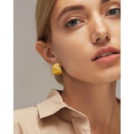 ENSKEFEN Irregular Gold Stud Earrings for Women Hammered Silver Stud Earrings Statement Geometric Earrings Pattern Vintage Gold Earrings, Brass, No Gemstone