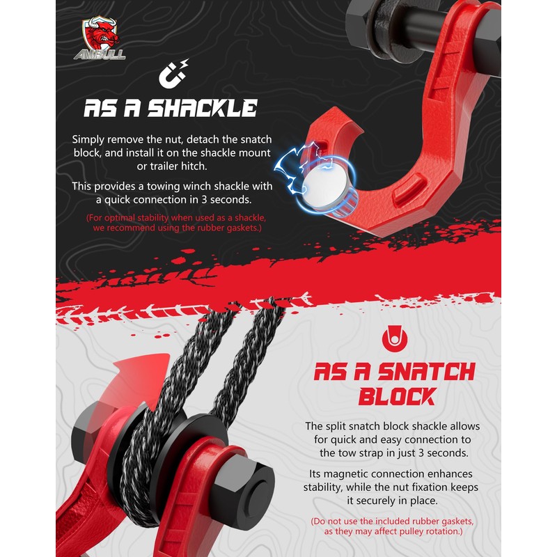 AMBULL D Ring Separate Shackle with Snatch Block, 3/4" Easy
