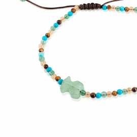 TOUS Pulsera de Cordón para Mujer con Bolas de Howlita, Cuarcita Verde y Roja y Ojo de Tigre de 0,87cm., Joven y Fresca, Colección Tibet