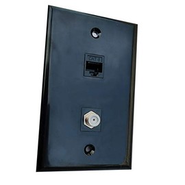 BOPLAT Single Gang Ethernet Coax Wall Plate Black - CAT6 RJ45 Coaxial Female to Female Cover Plate with 1 Cable TV Coaxial F Type Connector + 1 CAT6 Ethernet Port