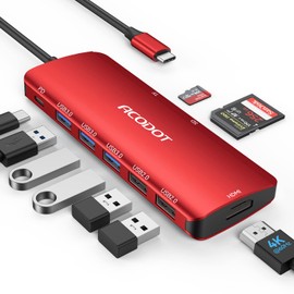 USB C Hub, Acodot 9 in 1 USB C to 4K@60HZ HDMI Multiport Adapter, 3 USB 3.0 Ports, SD/TF Card Reader, 100W PD, USB C Hub Multiport Adapter Desigend for MacBook Pro Air HP XPS etc, Red