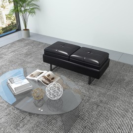 JSUN7 Office Guest Reception Bench - 2 Seat Leather Waiting Room Seating with Cushion, Upholered Waiting Room Bench, Office Furniture Lobby Chairs for Salon, Shop, Black