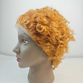 Yiifiulyn Pixie Cut Human Hair Wig, Small Lace Front Wig for Black Women, Curly Weave Pixie Cut Wig(Ginger)