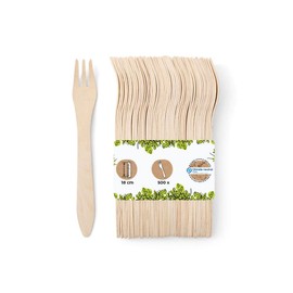 BIOZOYG 500 Disposable Wooden Forks I Disposable Cutlery Party Cutlery Wooden Cutlery Disposable Tableware Biodegradable Compostable Wooden Forks I Sturdy Disposable Cutlery Forks 18 cm