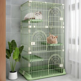 Hamiledyi 4-Tier Cat Cage Indoor Large Cat Enclosure with 1 Ramp Ladders 3 Platforms 3 Doors Metal Cat Playpen Outdoor Kitten Cage for 1-3 Small and Medium Pets (Green)