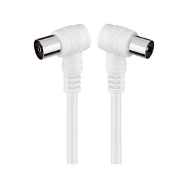 Goobay 11524 Angled Antenna Cable, Satellite Connection Cable, Satellite Cable, Coaxial Cable, Coaxial Male 90° to Coaxial Socket, 2x Shielded, 75 Ohm, 70 dB, White, 10 m