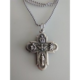 Catholic 5 Way Cross 20" Chain Italy Medal Necklace