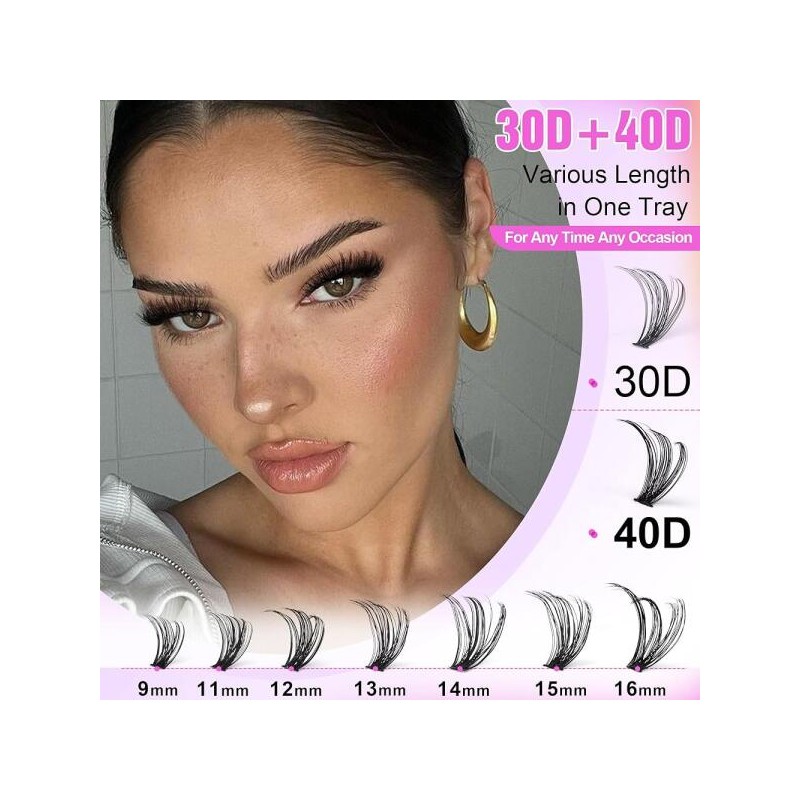 Pawotence 속눈썹 연장 키트 DIY 280pcs 클러스터 키트, 9-16mm 30D