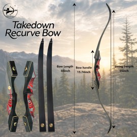 PMZ Archery 60" Adjustable 20-60lb Takedown Hunting Bow, Precise and Powerful, Perfect for Beginners and Experienced ArchersColor: Black 40lbs