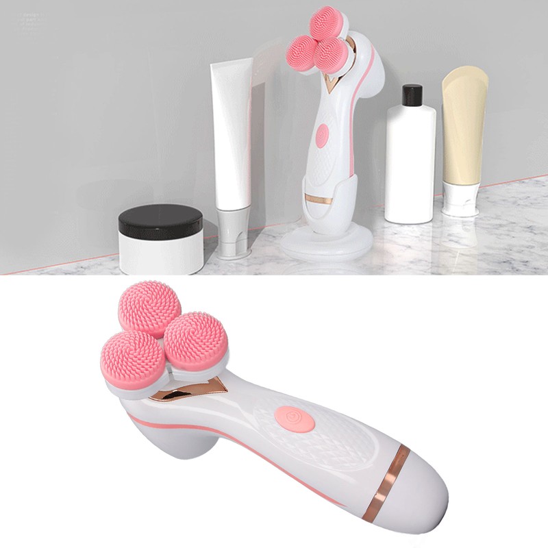 Electric Facial Cleansing Brush 3 Head Massage Facial Exfoliating Silicone