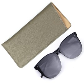 WAYNE'S DOG Genuine Leather Slip in Glasses Sleeve Eye Glasses Case Pouch, Sunglasses Case Holder (Gray-Litchi Leather)
