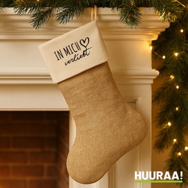 Huuraa Weihnachtsstrumpf In Mich verliebt Geschenk Beige Jute In Mich Geschenkidee
