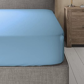 Viscose from Bamboo-Cotton Blended Fitted Sheet Only (Twin XL, Solid Blue) Silky Soft 16-Inch Deep Pocket Bottom Sheet