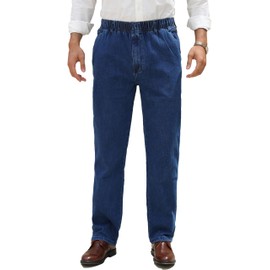 voeeron Mens Elastic Waist Jeans Relaxed Fit Elastic Waist Jeans for Men Stretch Waist Mens Elastic Waist Pants 36Wx30L Denim Blue