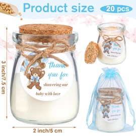 Threlaco 20 Pcs Bear Baby Shower Favors Party Candle Lavender Scented Glass Mason Jar Wax Candle Bulk for Guests Girl Boy Gender Reveal Party Gifts(Brown)