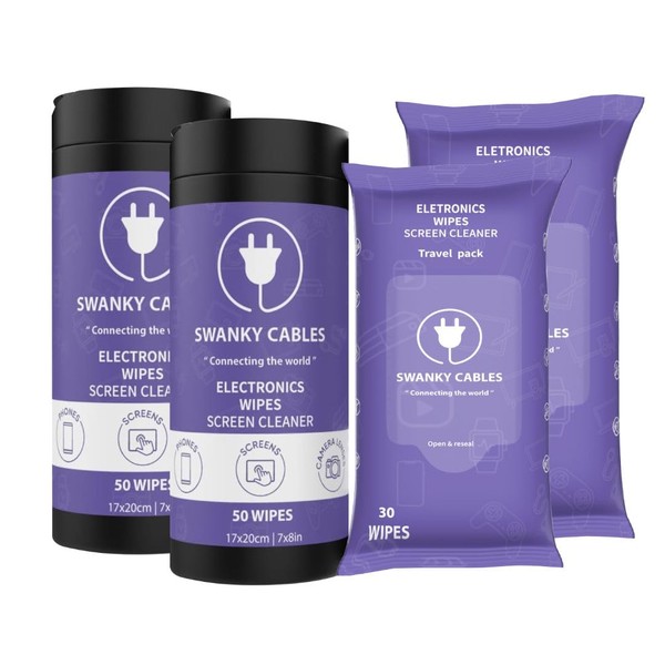 Swanky Cables Screen Cleaner Wipes Bundle - Electronic Wipes for